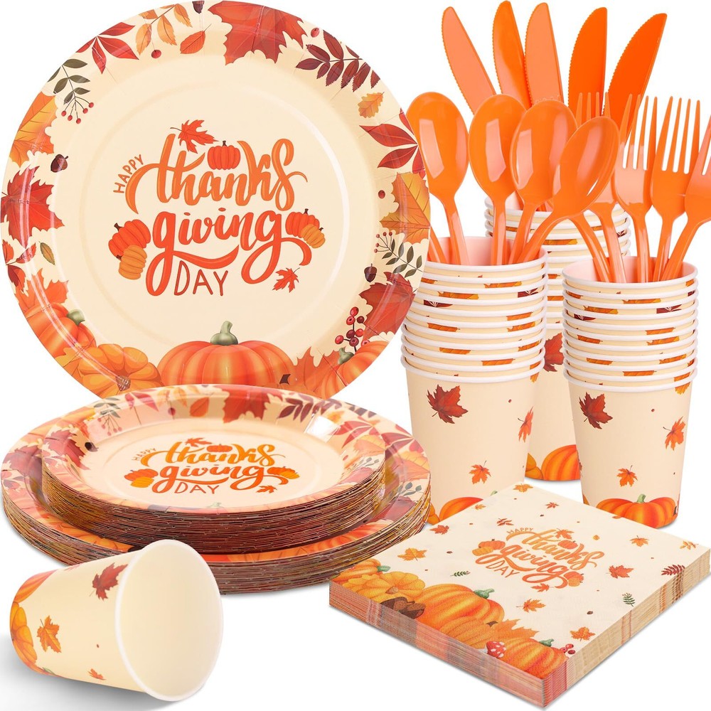 175PCS Thanksgiving Paper Plates Set – Durable Disposable Plates for Festive Gatherings
