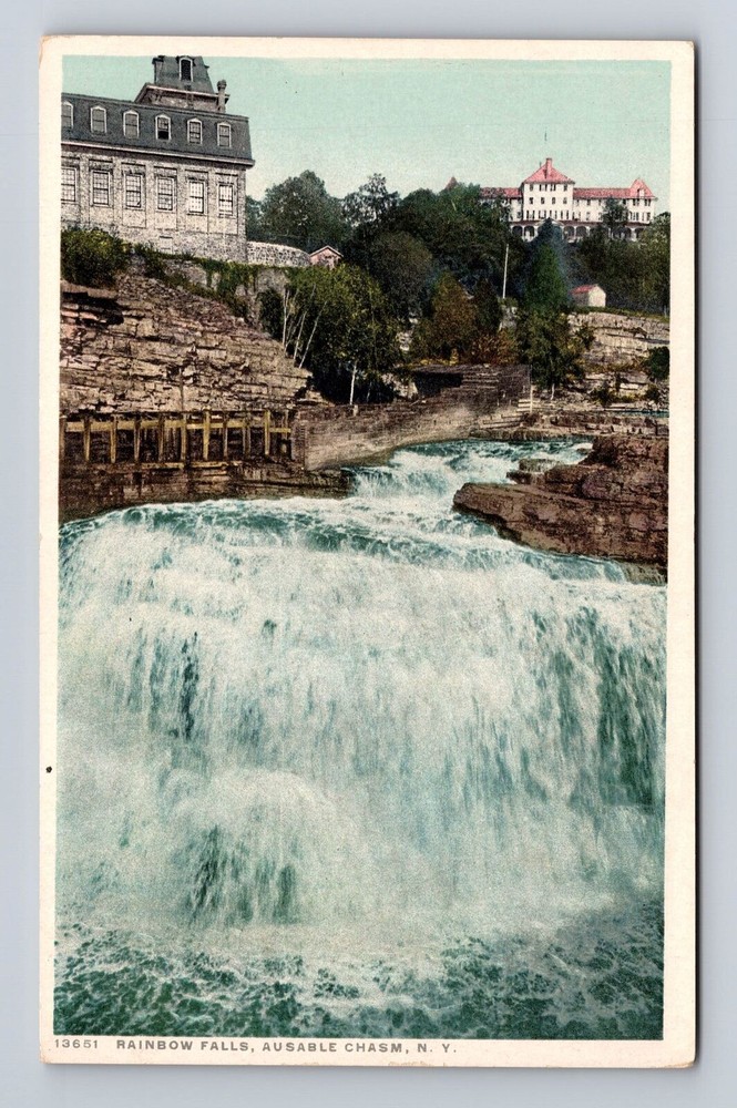 Ausable Chasm NY-New York, Rainbow Falls, Antique, Vintage Souvenir Postcard