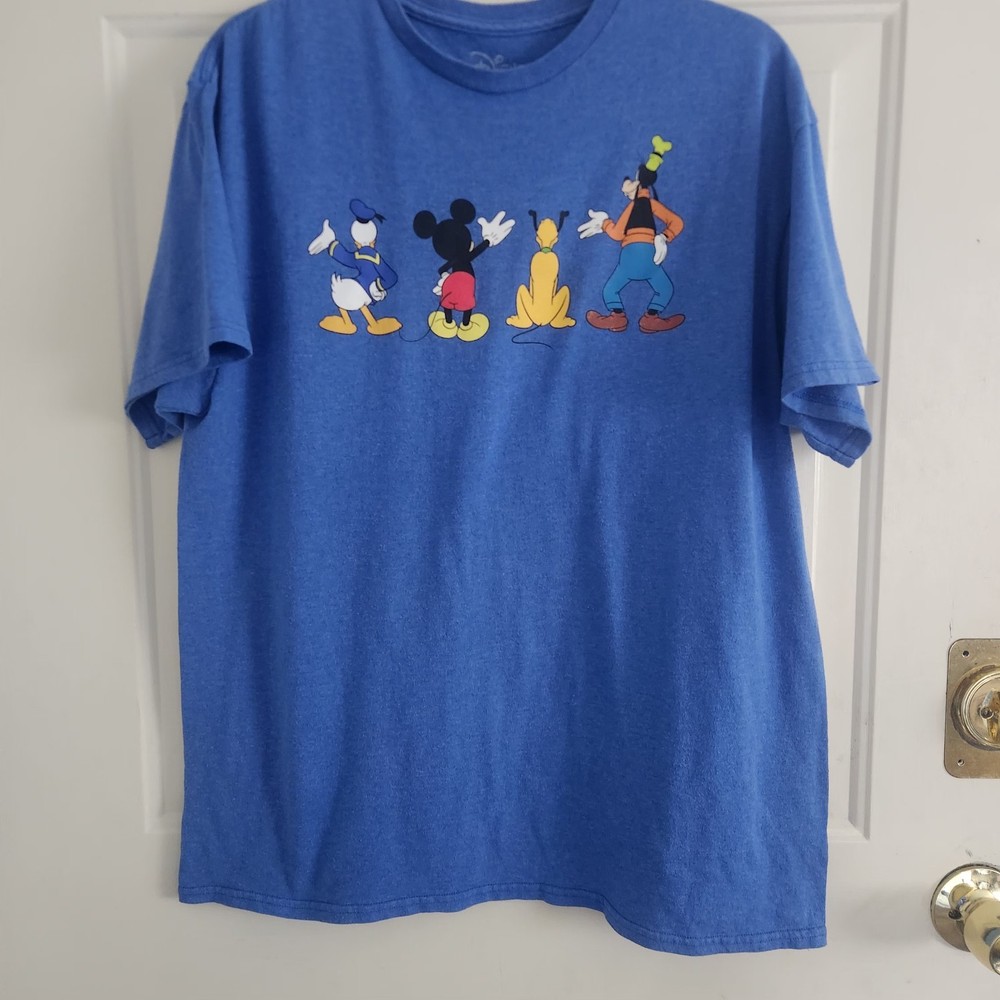Disney Womens Large T-Shirt Characters Logo Blue EUC