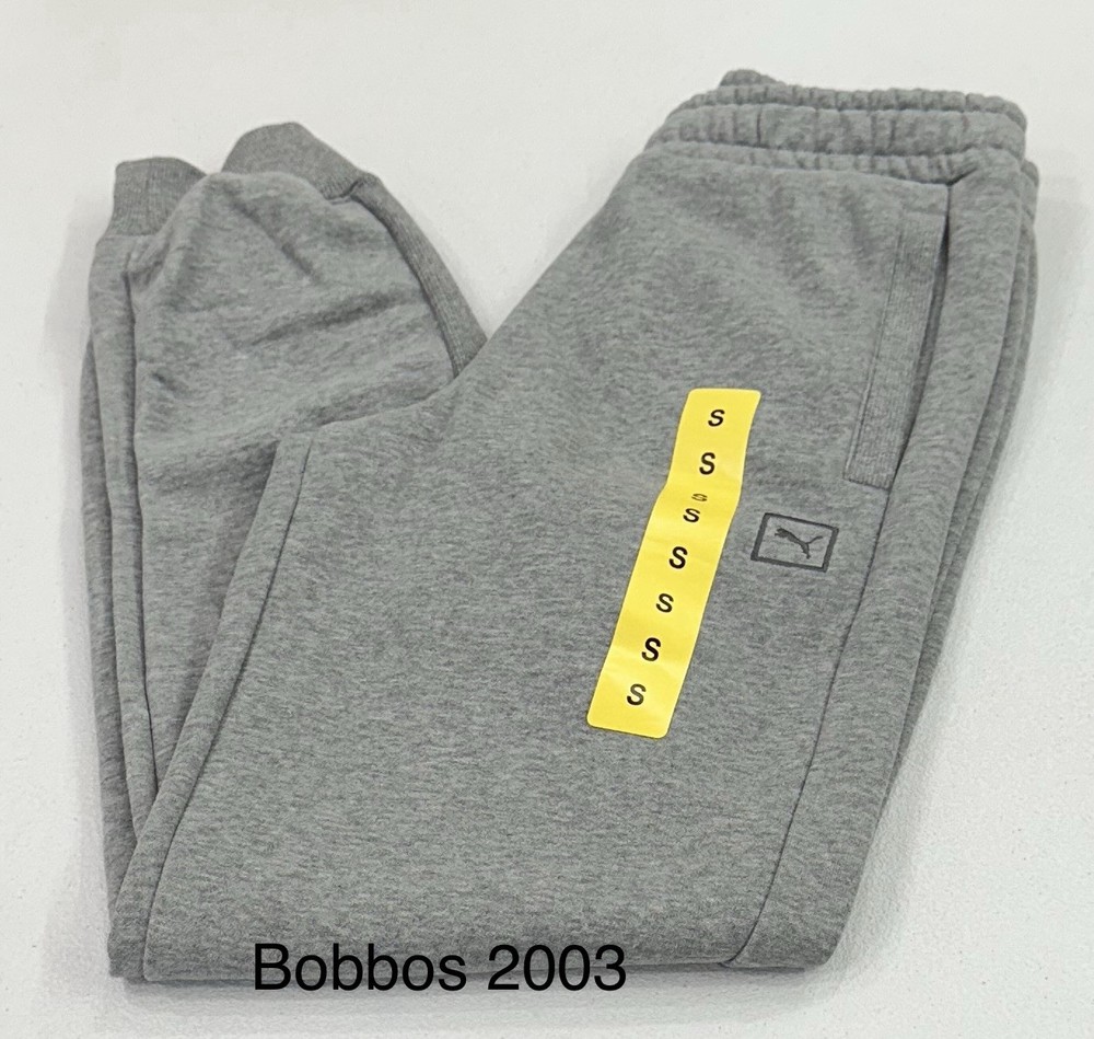 Puma Men's Ribbed Cuffs Drawstring Waist Fleece Jogger Pants, Gray, Size S