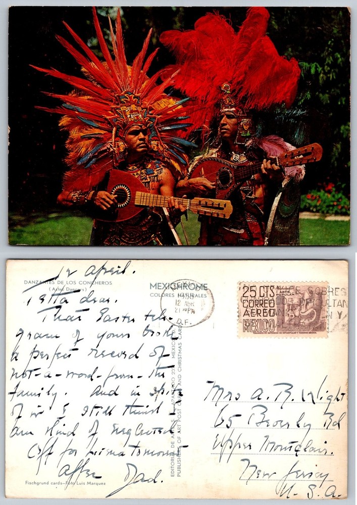 Vintage Mexico City Aztec Dancers Postcard - Mexichrome, Postmarked 1970s