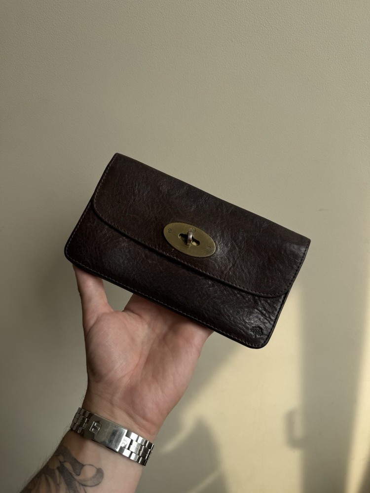 Vintage Mulberry Long Postman Lock Wallet Purse Oak Brown Leather