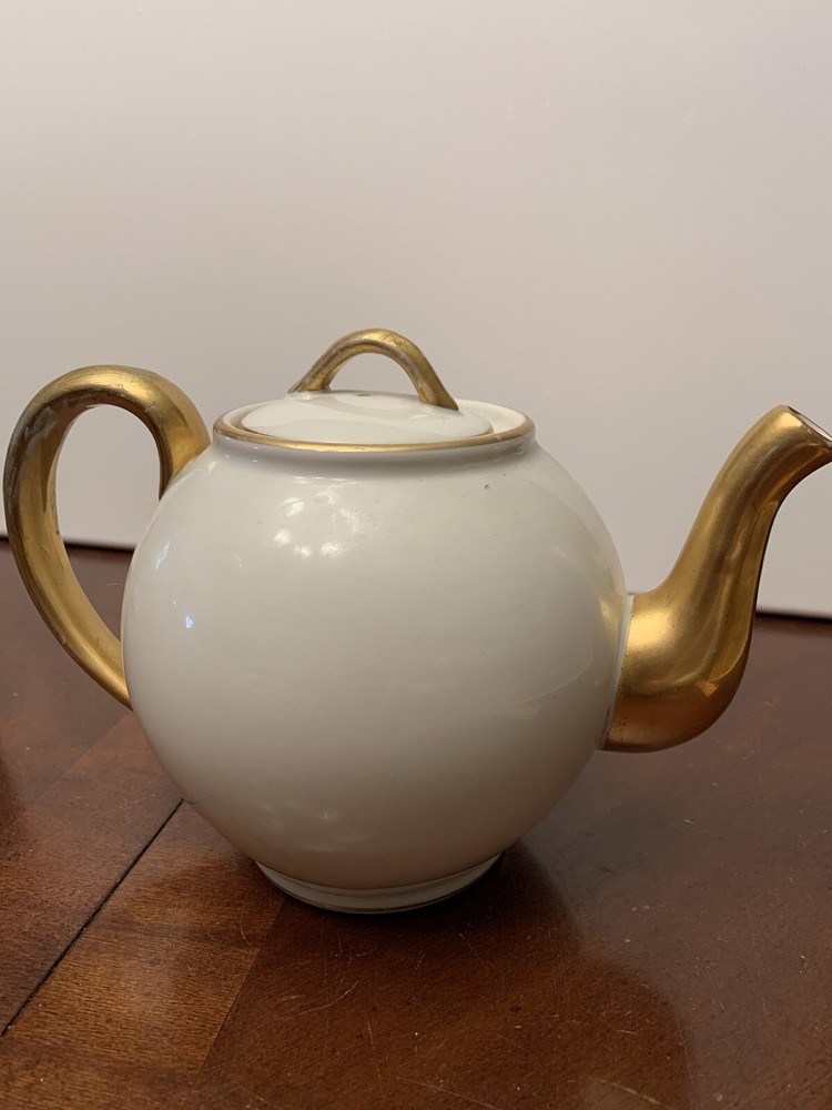 FRANCE Bistro Porcelain Mehun CP & Co Teapot Gold Gilt Antique Doll Room French
