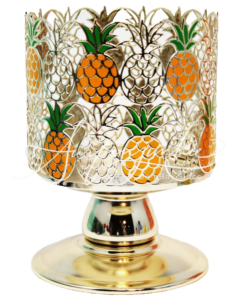 Bath & Body Works Candle Holder Large 3 Wick Metal Yellow Pineapple Tropical New