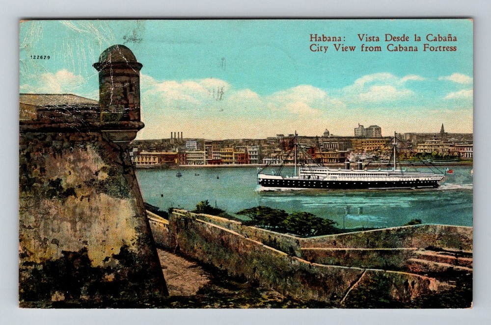 Cuba- Havana City View From Cabana Fortress Steamer Old Vintage c1939 Postcard