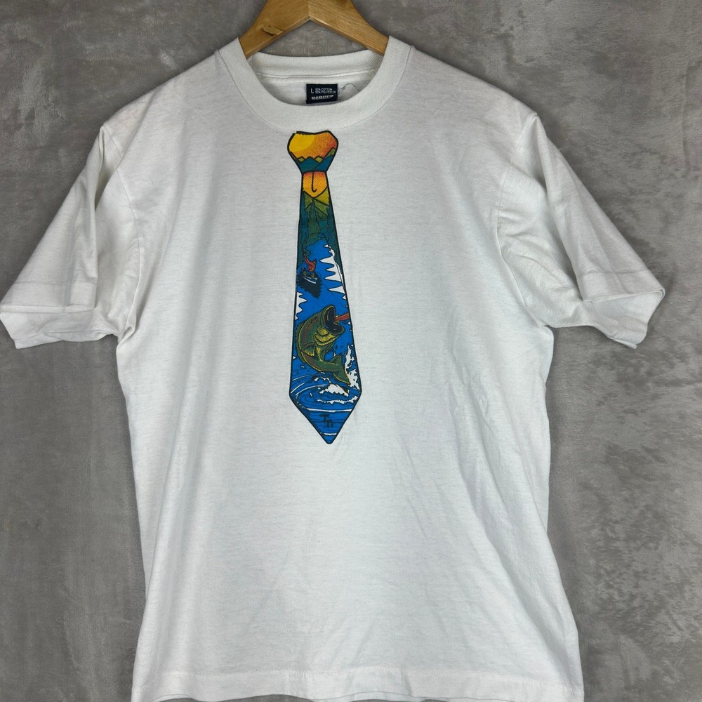 Vintage Screen Stars Best Fishing Tie T Shirt Mens S 90s USA Made single stitch