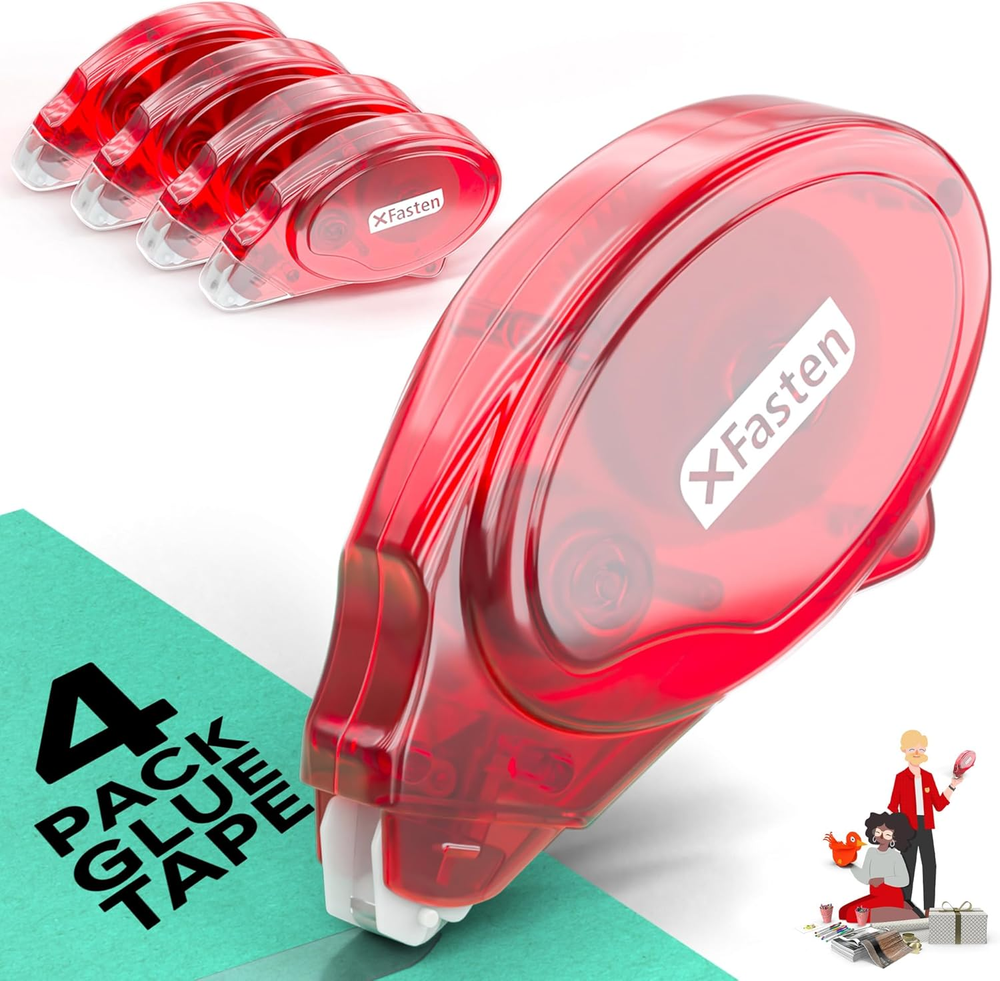 Xfasten Adhesive Roller for Scrapbooking, 8Mm X 30Ft 4-Pack Double Sided Glue Ta