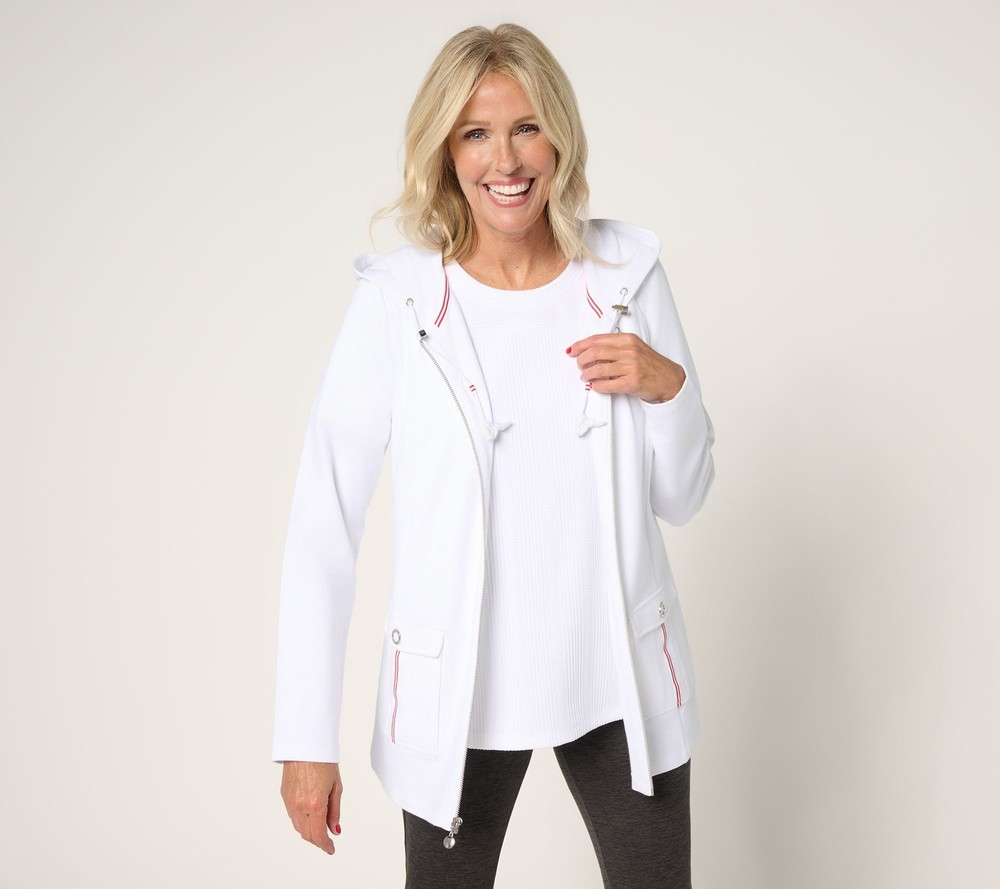Sport Savvy Women's Top Plus Sz 1X French Terry Hooded Jacket Trims White