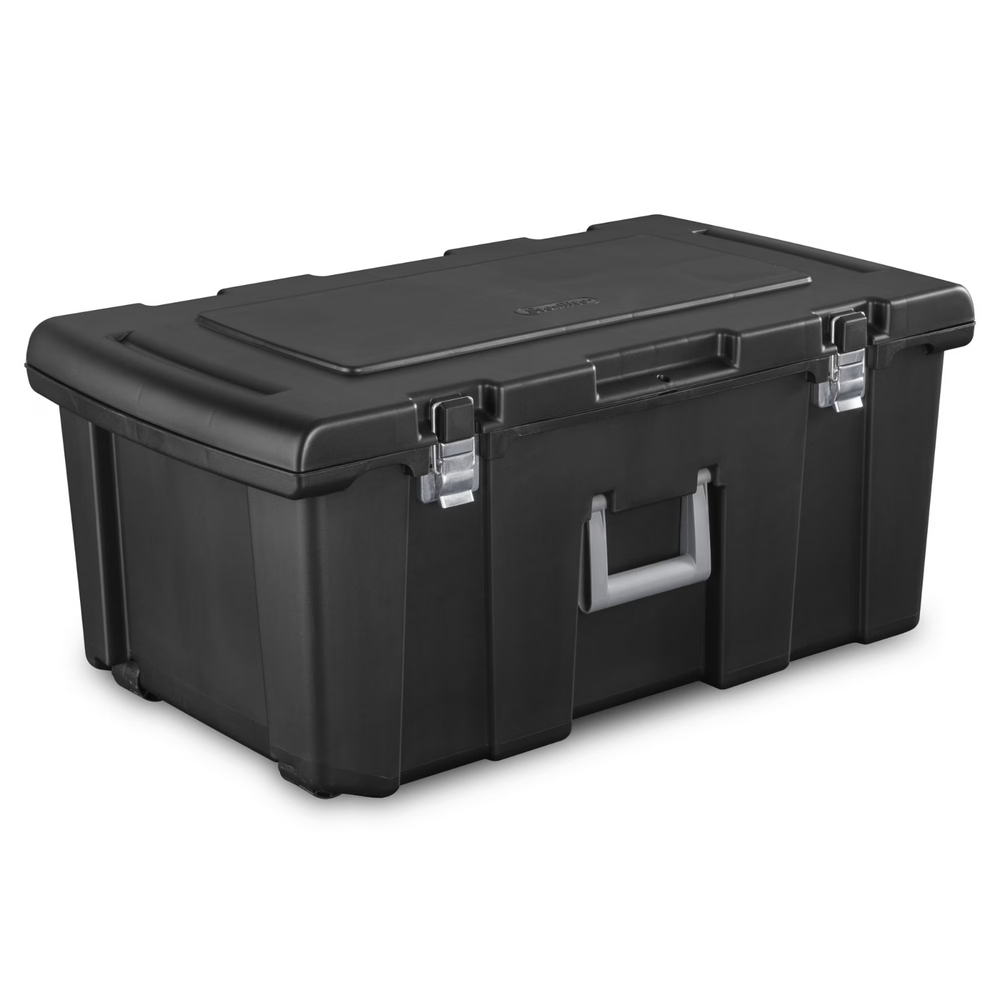 Heavy Duty Storage Trunk with Wheels Lockable Plastic Footlocker Black