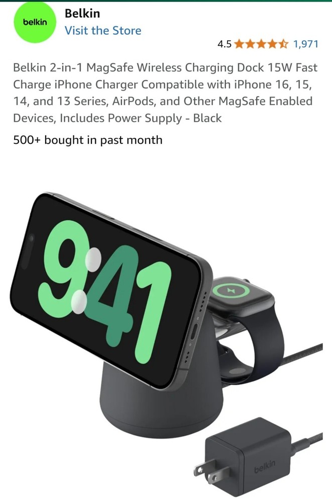 Belkin BoostCharge Pro 2-in-1 Wireless Charging Dock MagSafe QI2 (Read Descript)