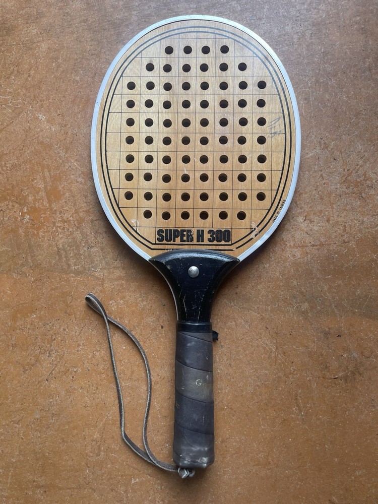 Super H 300 Wooden Paddleball with Thick Metal Rim & Cowhide Handle