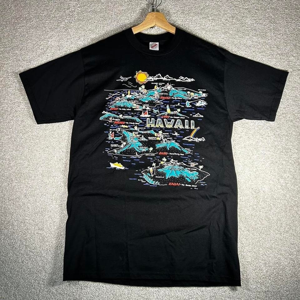 Vintage 90s Hawaii black vibrant surf graphic tee shirt tshirt Size L