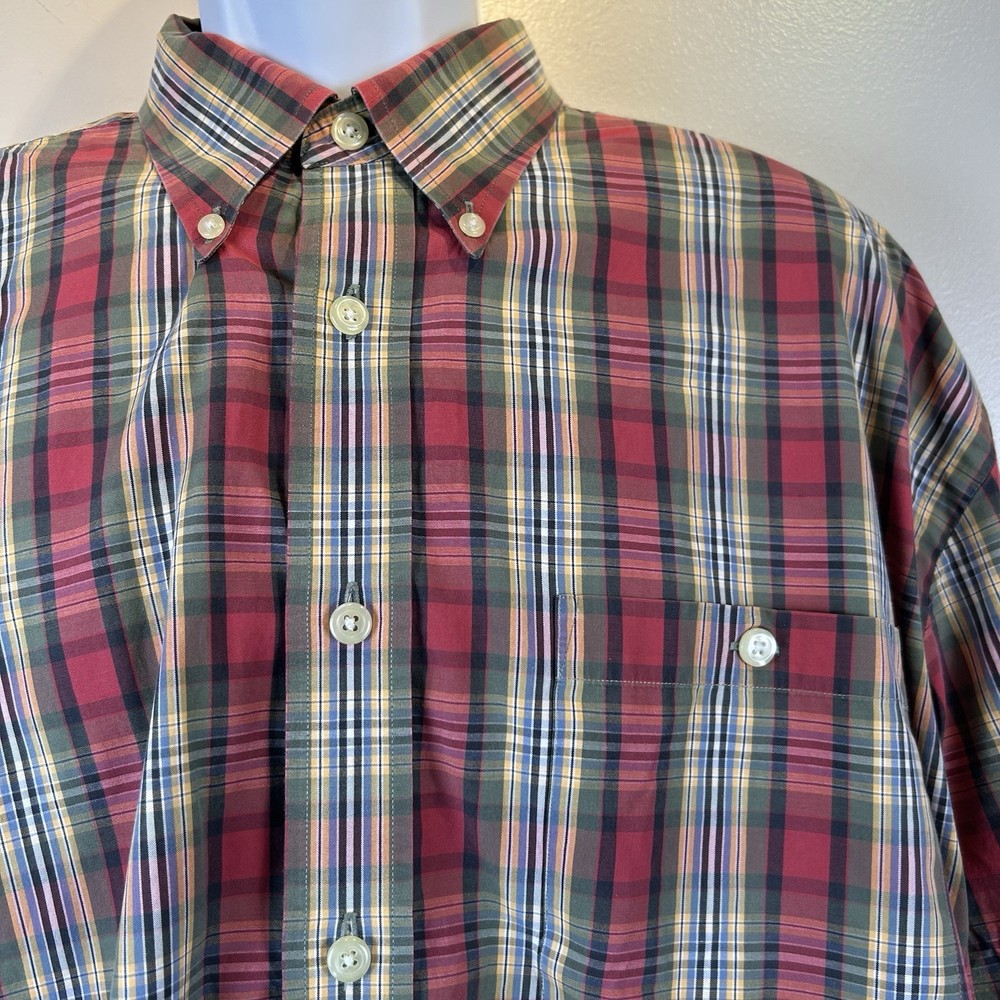 Orvis Classic Shirt Mens Red Plaid Button Down Long Sleeve Cotton Preppy