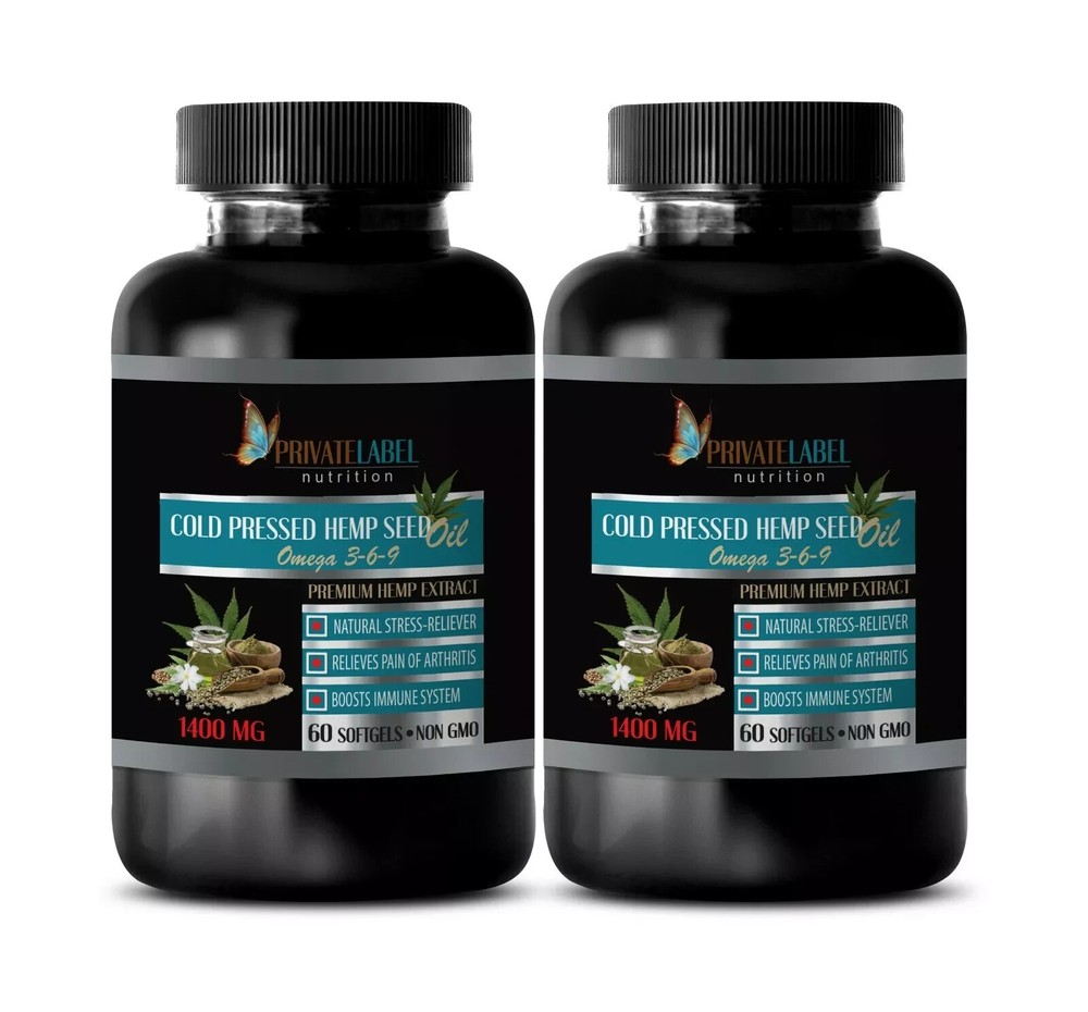 Holistic skin health - HEMP SEED OIL - Omega oils 2 Bottle 120 Capsules