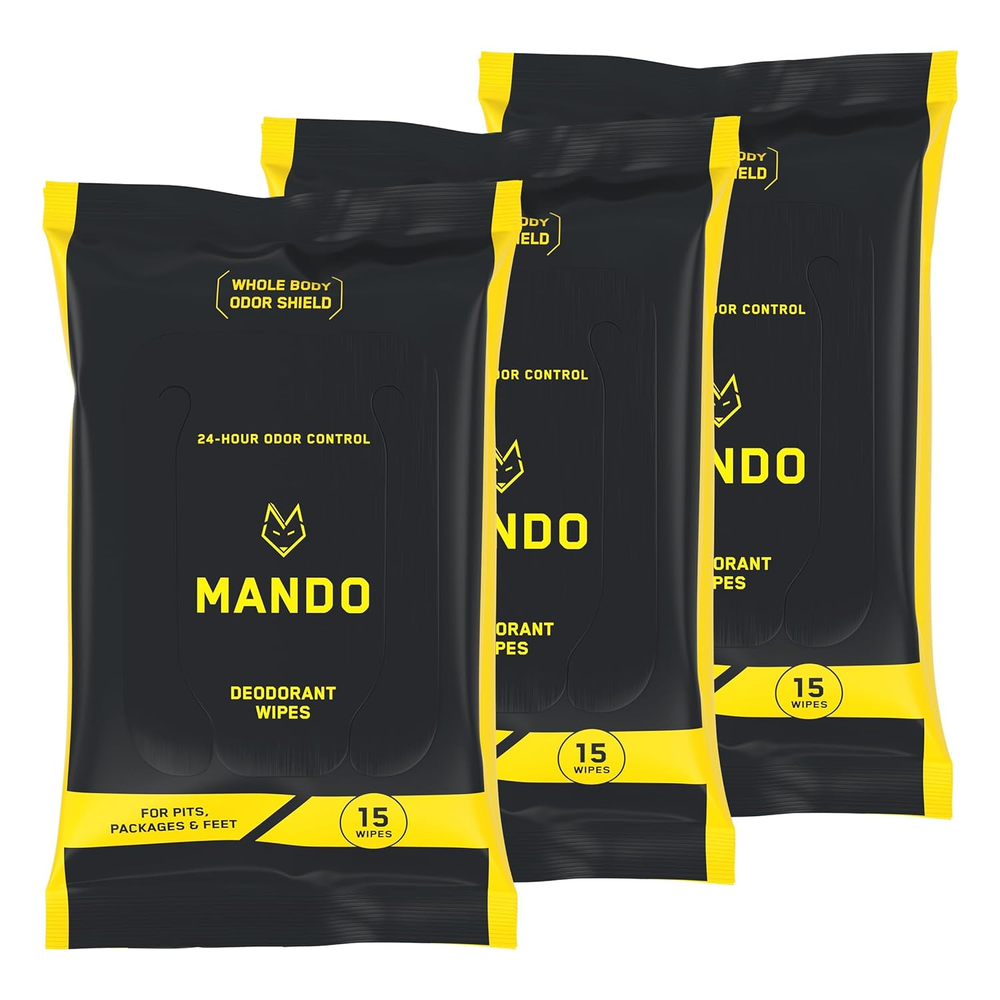 Mando Deodorant Wipes - 24 Hour Odor Control - Aluminum Free, Baking Soda Free,