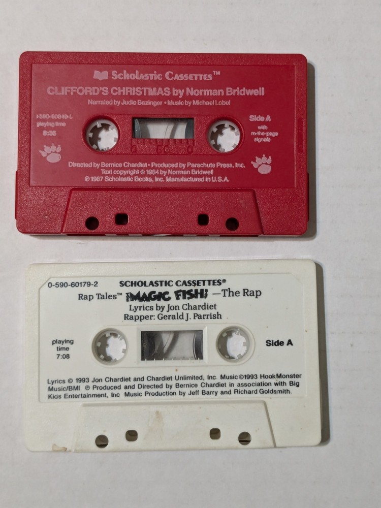 Scholastic Cassettes Clifford's Christmas 1987 & The Magic Fish Rap Tales 1993