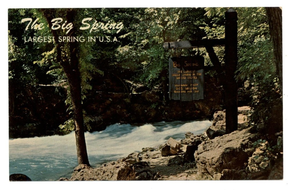 Van Buren Missouri Ozarks Big Spring State Park sign river vintage postcard
