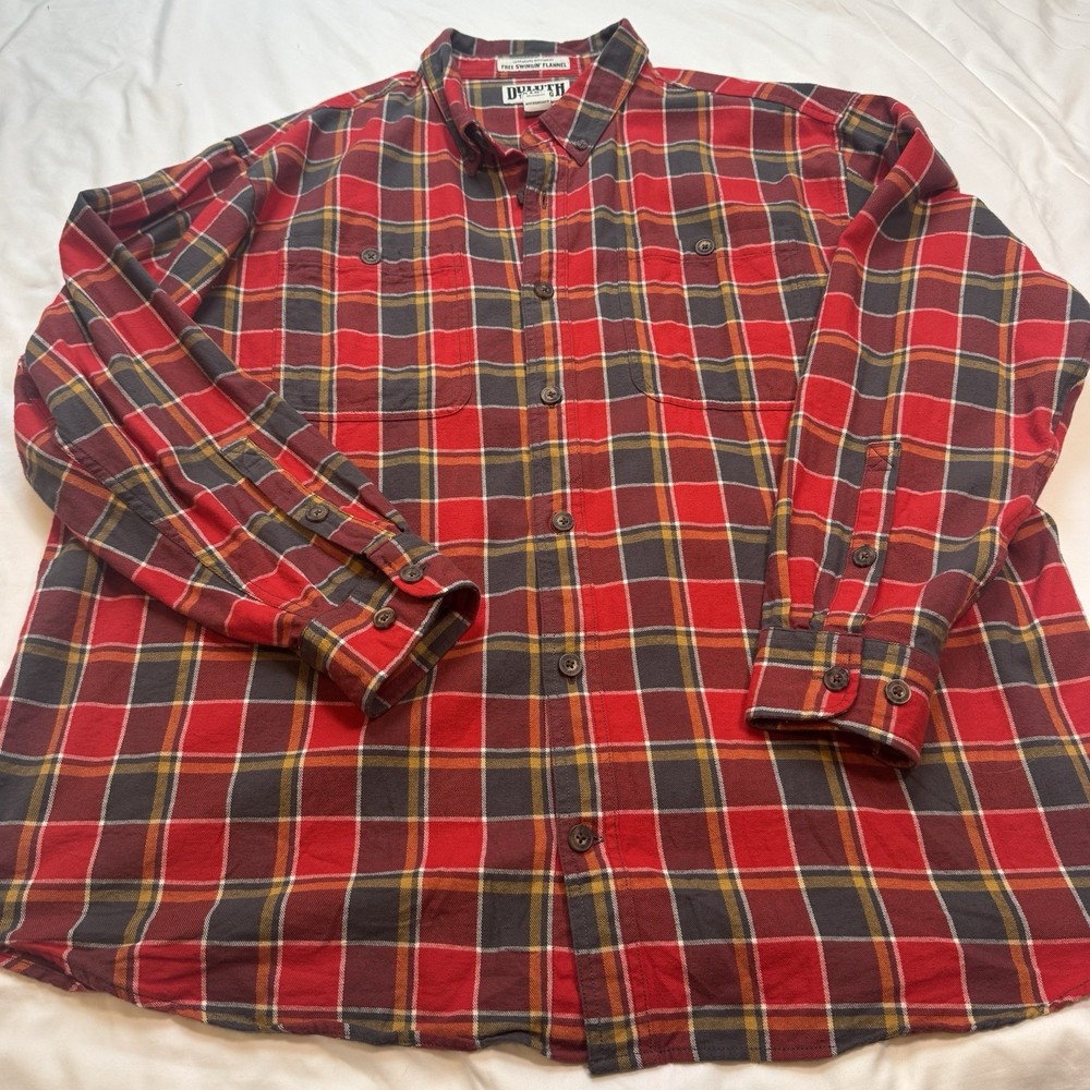Duluth Trading Co Free Swingin' Flannel Men's 2XL Relaxed Plaid Pockets LS