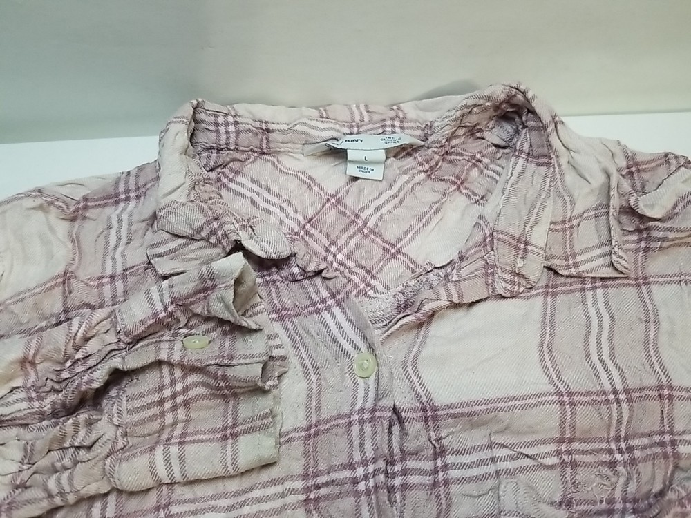 Old Navy The Classic Shirt Womens Plaid Flannel Large Long Sleeve Distressed