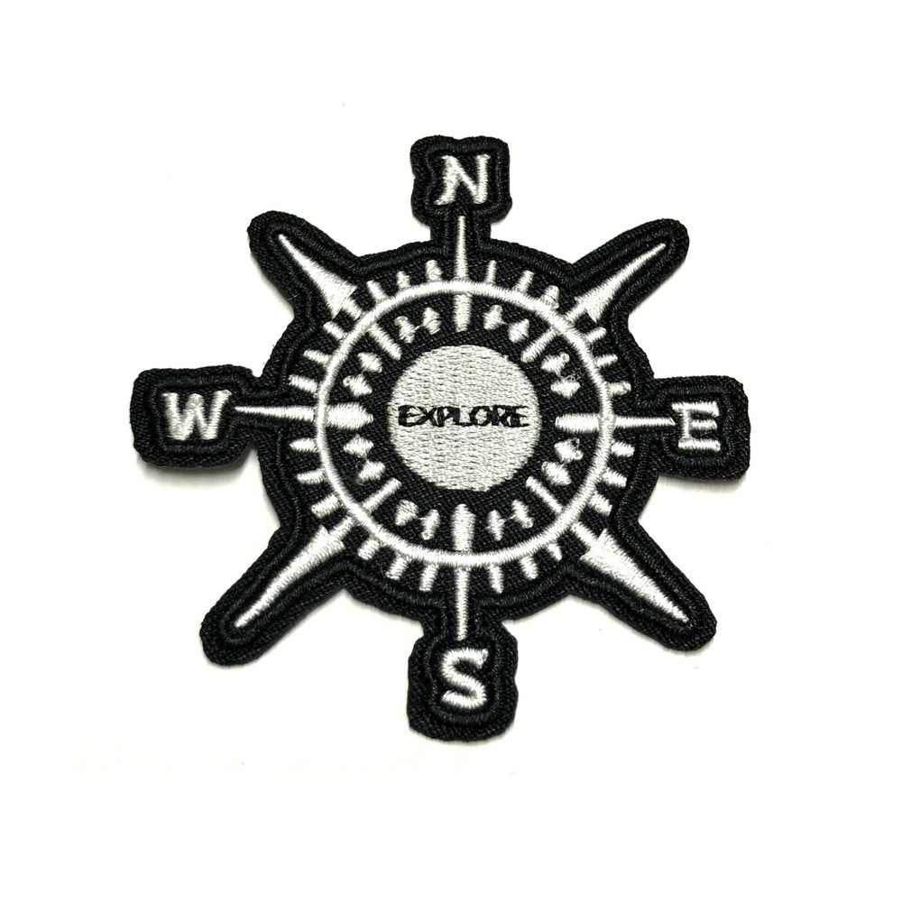Explore Compass Black Patch Embroidered Iron-On Applique Travel Souvenir