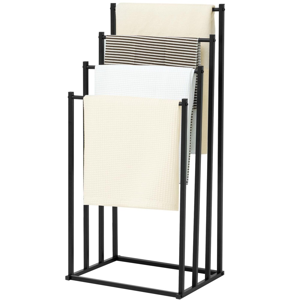 4 Tier H Freestanding Towel Rack for Bathroom Metal Floor Standing Blanket Ho...