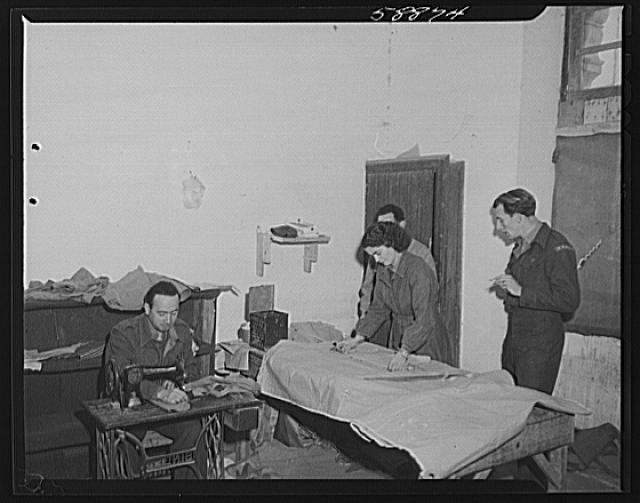 Photo:Civilian Defense Training Room 1940s Men Sewing Uniforms New York?