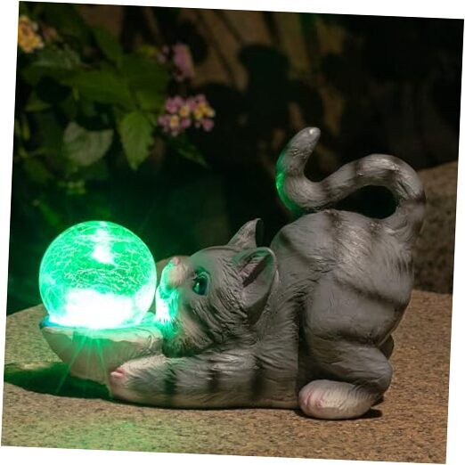 Solar Garden Statue Outdoor Cat Decor Figurine Lights Waterproof Garden Decor