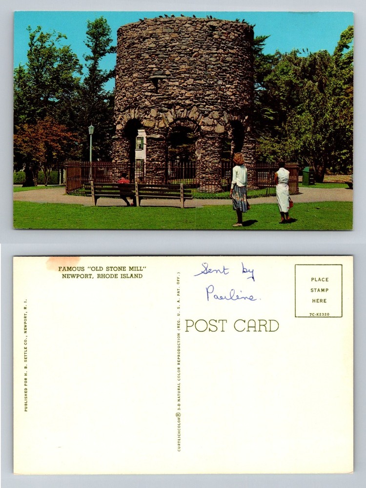 Newport, RI-Rhode Island, Old Stone Mill Round Tower Park Scene Vintage Postcard