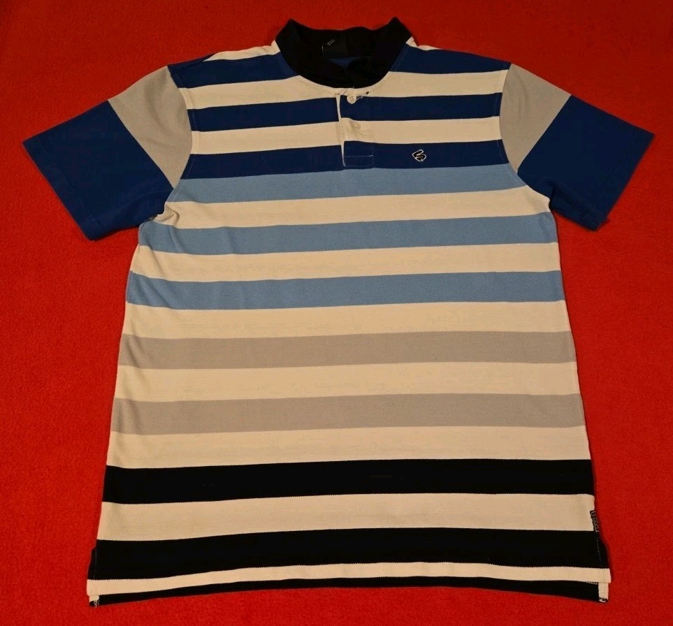 SOUTH POLE Shirt Men's Size Large Blue Vintage Stripe Polo Authentic Collection