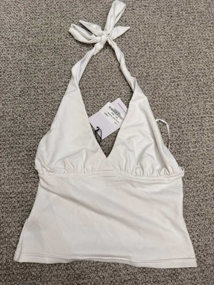 Princess Polly Whimsy White Halter Top, Tie Closure, Sleeveless, US 4