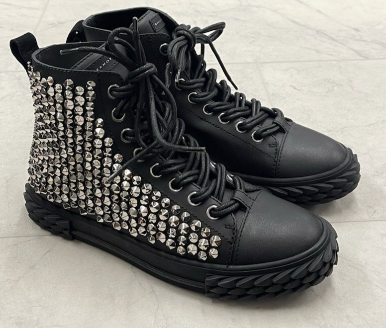 NIB Giuseppe Zanotti Leather Stud Embellished High Top Sneakers Size:40 (US 7 )