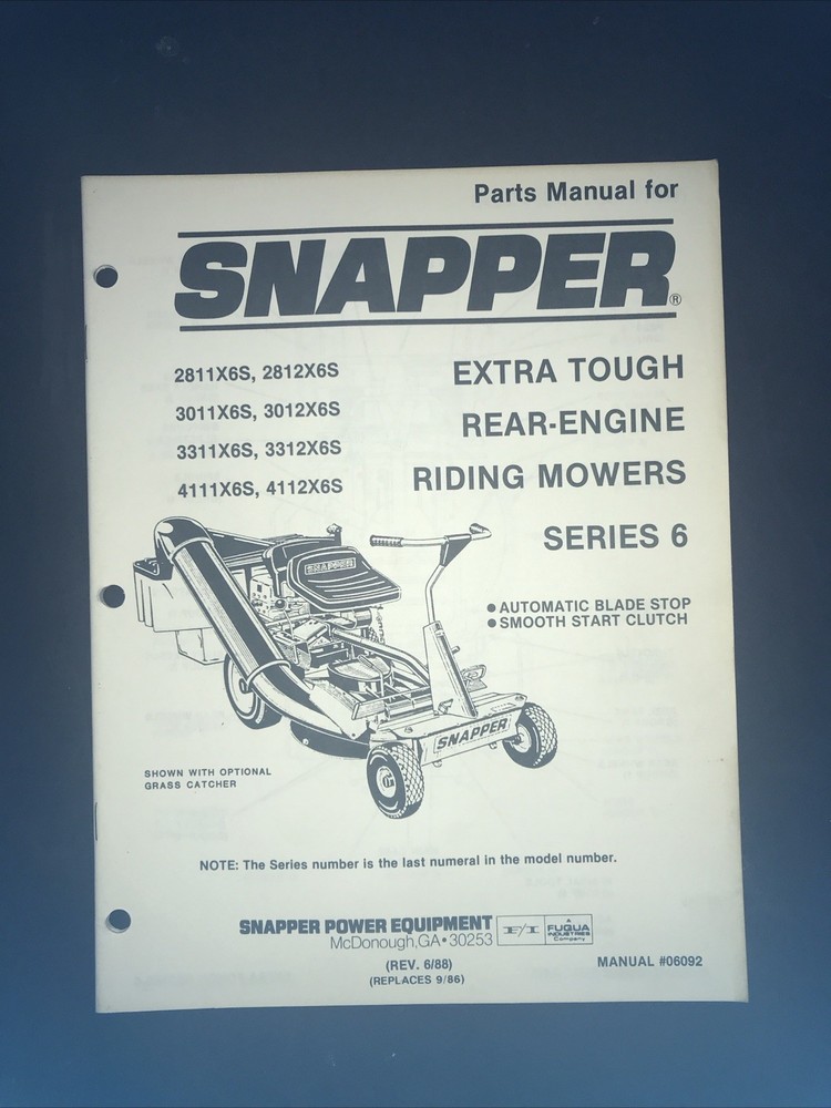 Snapper Extra Tough Series 6 Mower Parts Manual