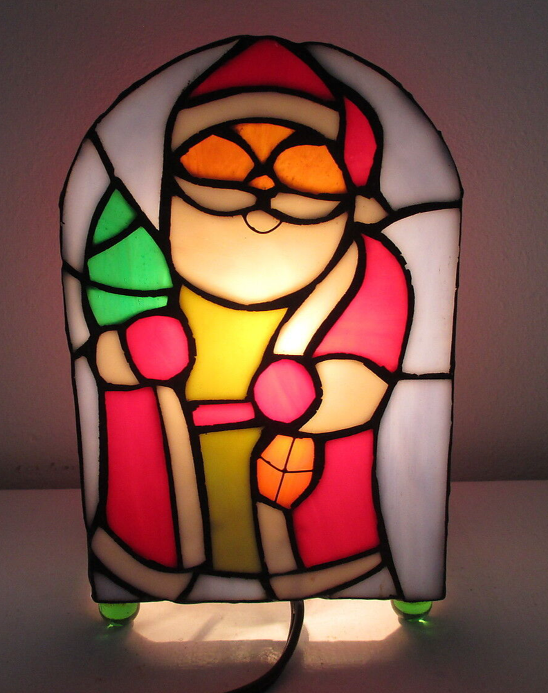 Christmas Decor - Santa Accent Lamp Tiffany Style Hand Crafted Stained Glass-image