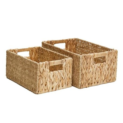 Wicker Storage Basket with Built-in Handle, Water Hyacinth Storage Basket for