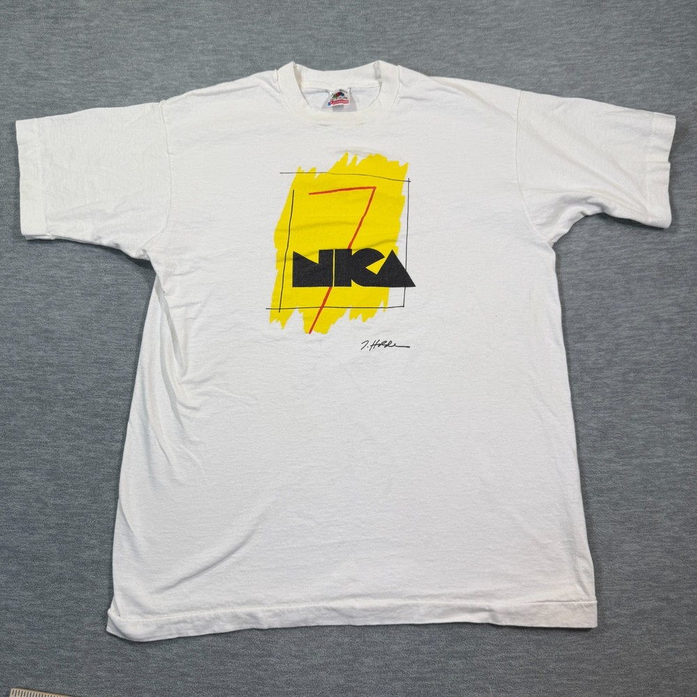 Vintage NKA 7 T-Shirt Men Large White Graphic Tee 90s USA Abstract Art Rare-image