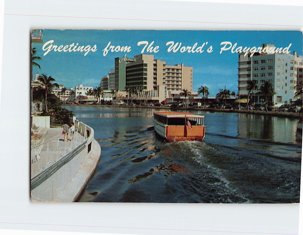 Postcard View Over The Lake Pancoast With Sight-Seeing Boats Miami Beach Florida