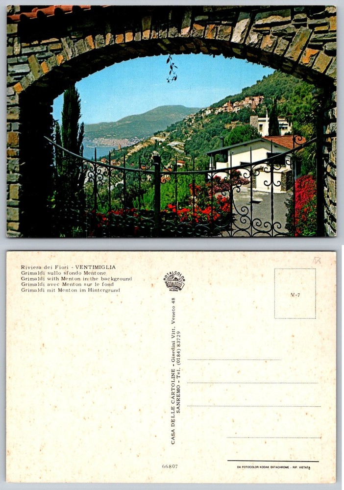 Vintage Grimaldi Ventimiglia Italy Postcard - Menton Riviera dei Fiori View