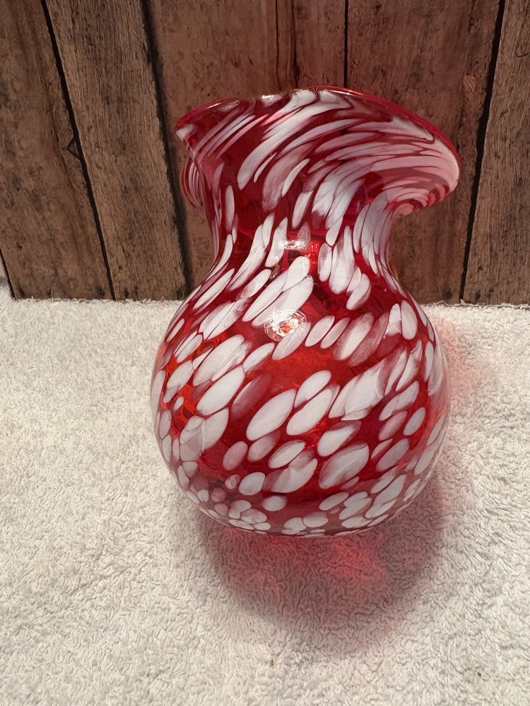 Vintage / MCM Rainbow Hand Blown Art Glass Plate Orange/ White Color.14.4oz.5.5”