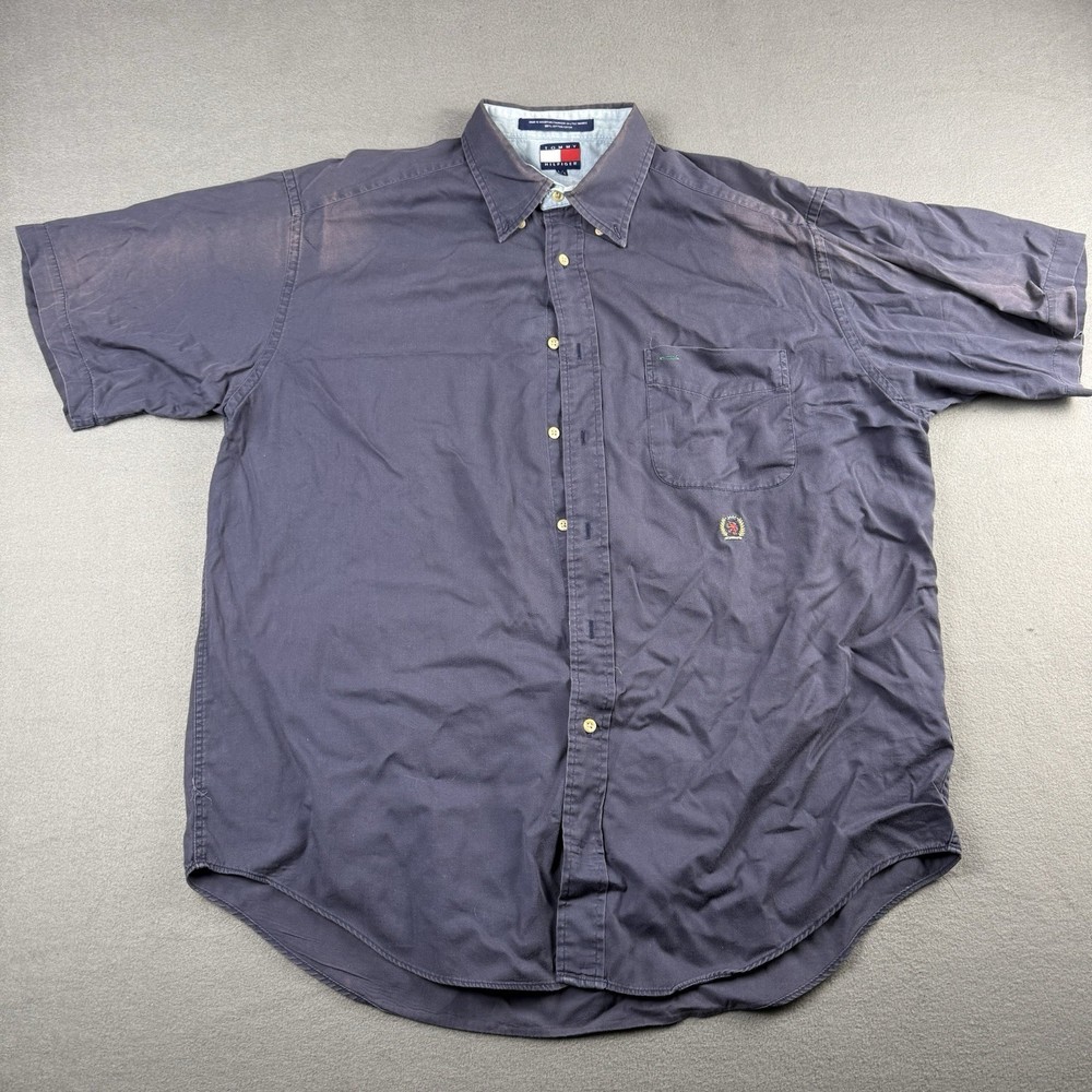 Vintage Tommy Hilfiger Embroidered Navy Crest Button-Down Shirt Men's L