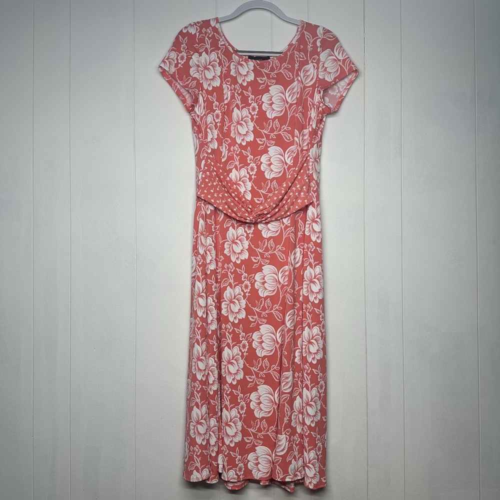 Perceptions New York Women’s Size Large Floral Dress Pink White Short Sleeve