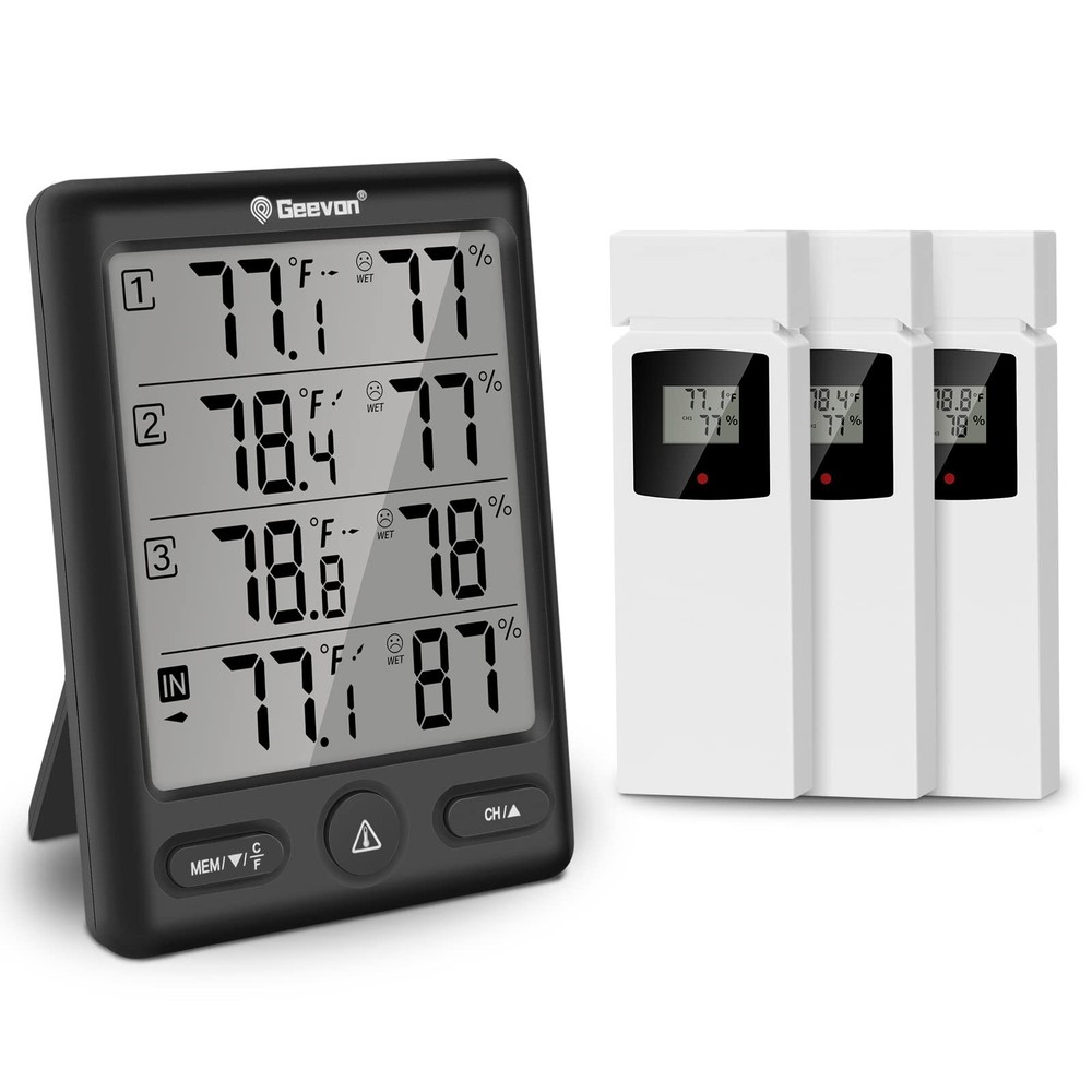 Geevon Indoor Outdoor Thermometer Wireless with 3 Remote Sensors, Digital Hyg...