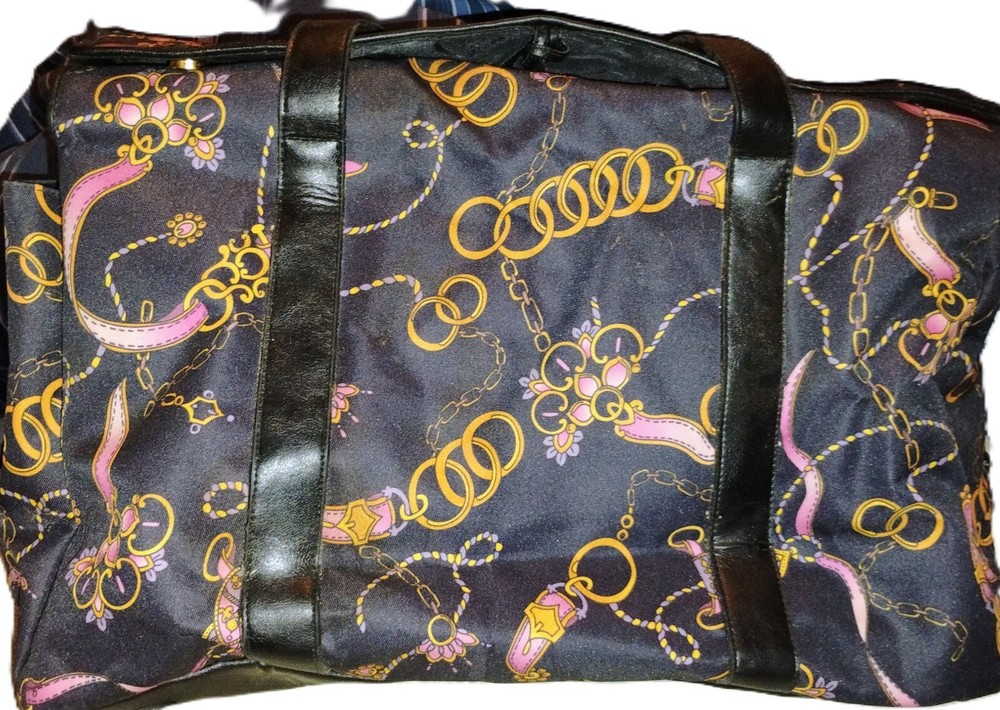 BUENO Tote Bag Large Laptop Travel Office 3 Section Interior. Vinyl Print Snap