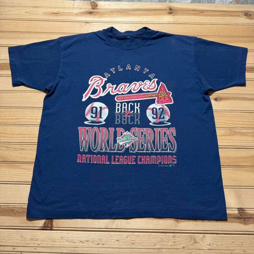 Vintage 90s 1992 Atlanta Braves Back to Back World Series NL Champs MLB Shirt XL