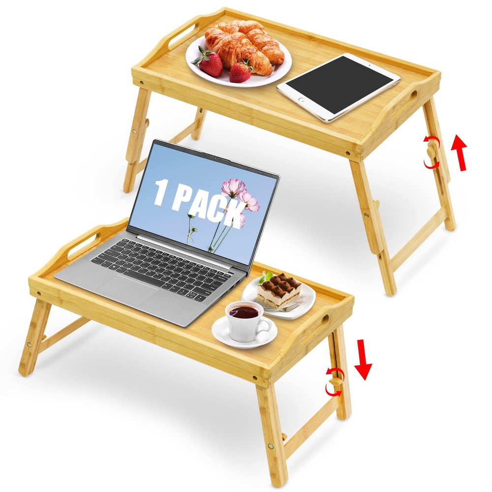Adjustable Height Large Breakfast Bed Tray for Eating in Bed