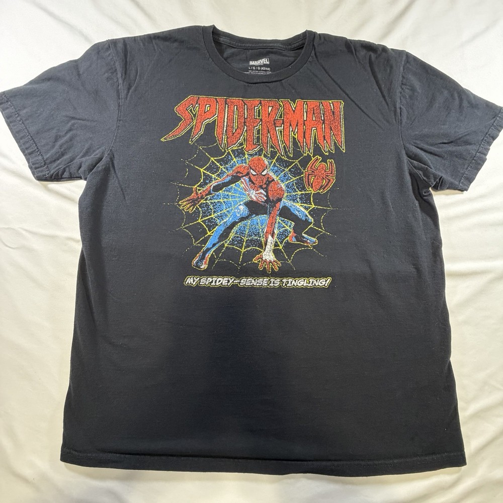Marvel Spider-Man Black Graphic T-Shirt Men's Size L Short Sleeve