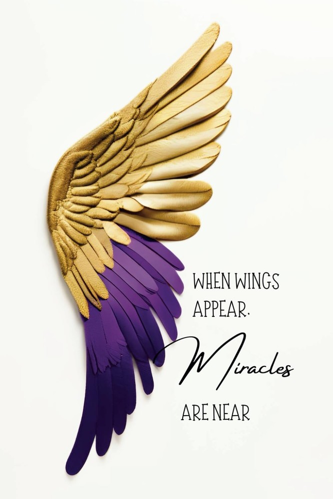 Dark Purple & Gold Angel Notebook: Lightweight Paperback Journal with Motivation