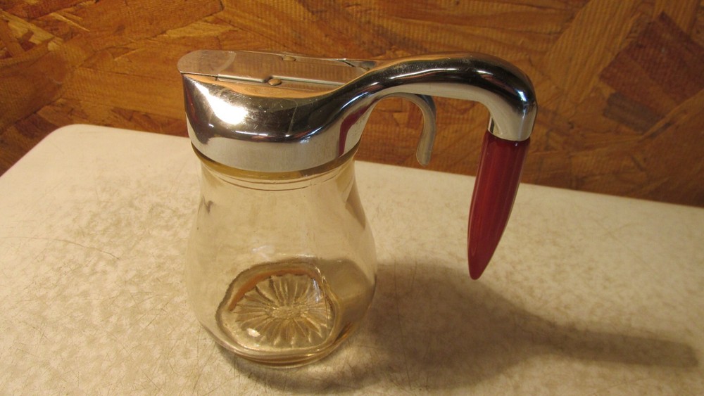 Antique Cherry Red Bakelite Bullet Handle Syrup Dispenser