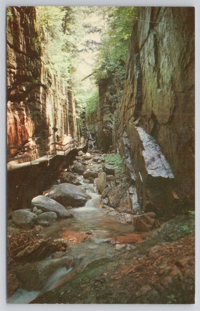 The Flume Franconia Notch New Hampshire Gorge Stream Plastichrome Postcard