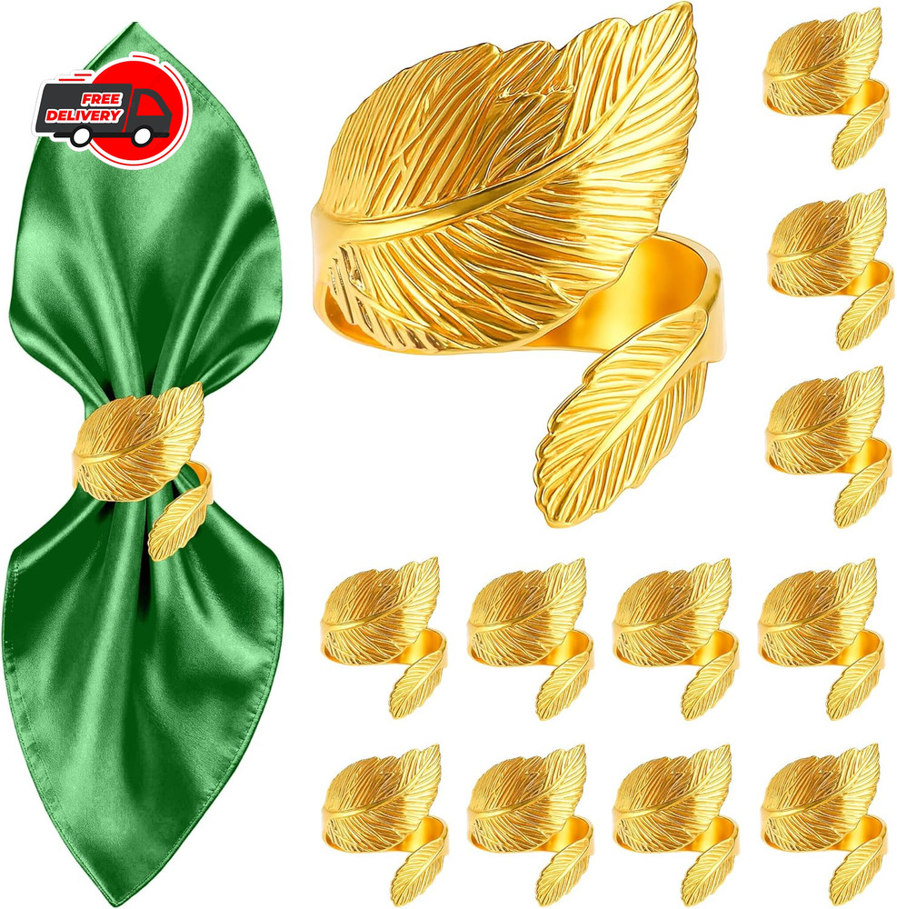 Napkin Rings Gold Napkin Rings Set of 12 Metal Leaf Shaped Fall Thanksgiving Chr