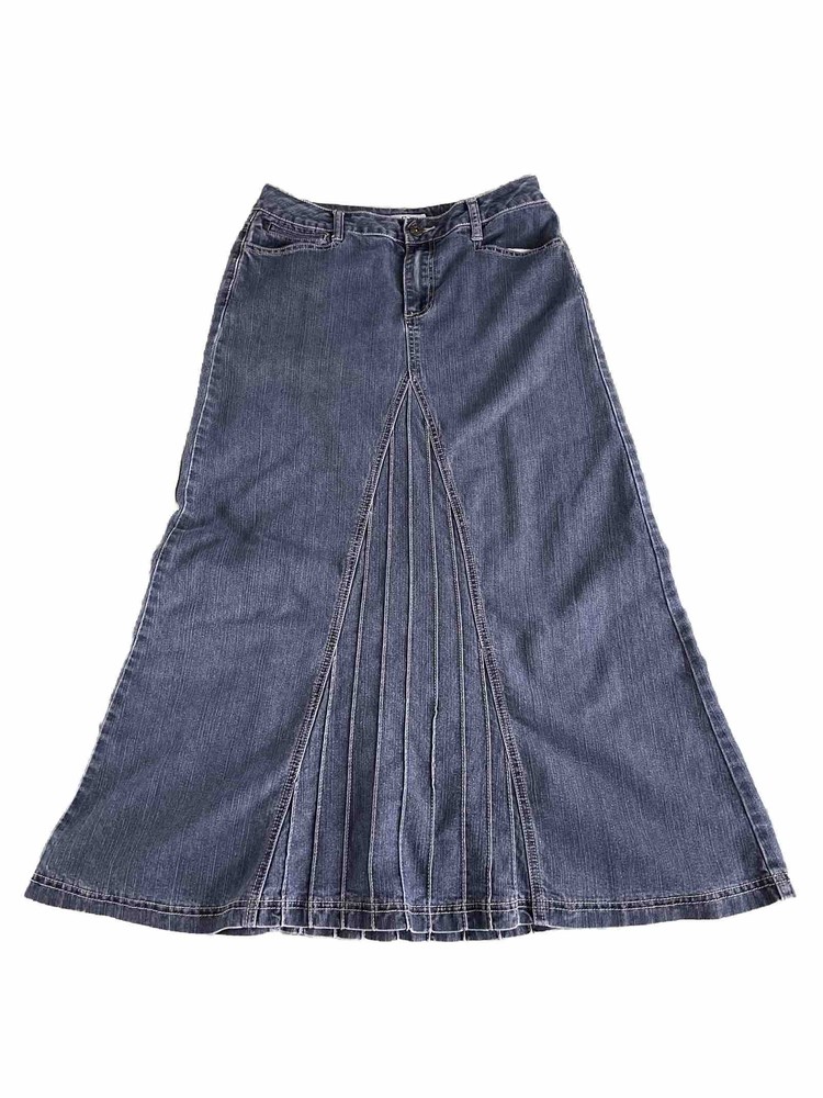 VTG Y2K Jean Denim Maxi Skirt A-Line Size 4 Button Fly Skirt Cato Pockets